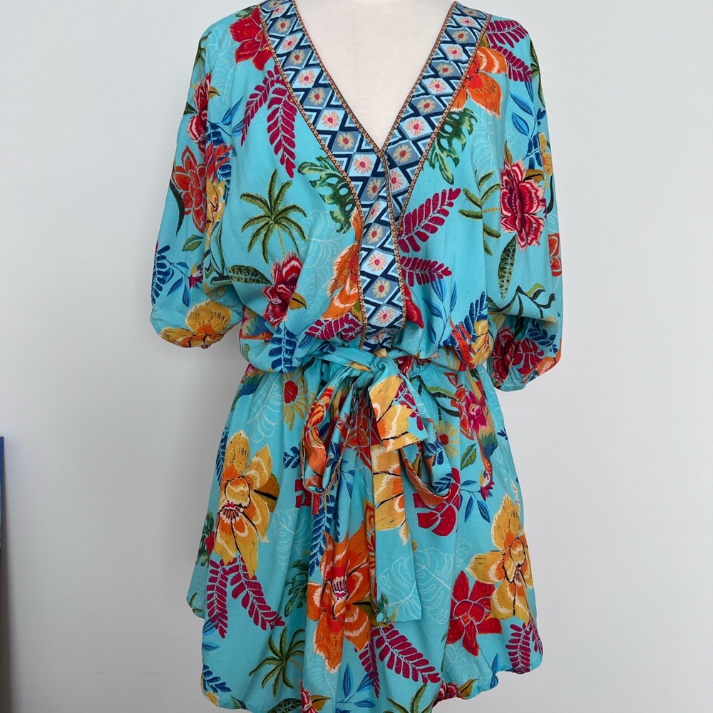 Cupshe Turquoise Floral V-Neck Mini Dress